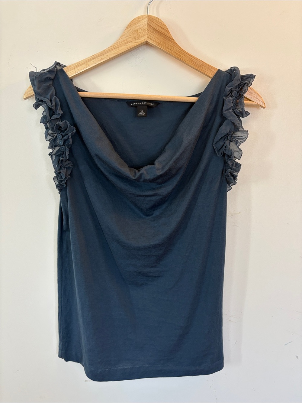 Banana Republic Navy Blue Floral-Trim Cowl Neck Sleeveless Top